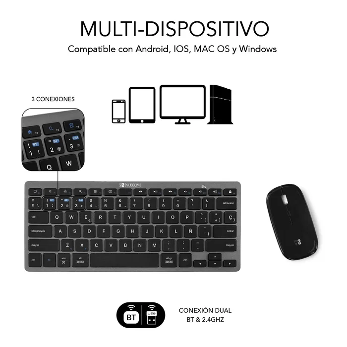 Subblim Combo Multidispositivo Compacto SUBKBC-OCO020 Gris/Negro Subblim Combo Multidispositivo Compacto SUBKBC-OCO020 Gris/Negro