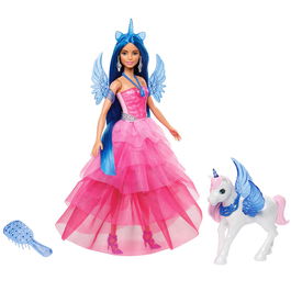 Mattel Muñeca Barbie Hadacornio Zafiro HRR16 65 Aniversario con Alas, Cuerno y Mascota