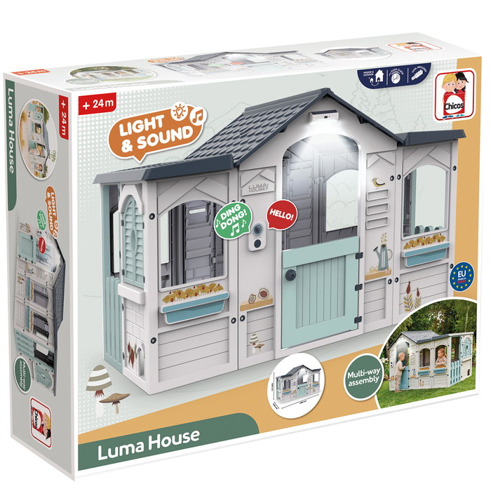 Luma House Casa de Juego Luz y Sonido 89656 para Niños +2 años con Ventanas, Buzón y Montaje Click-Clack