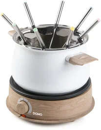 Domo Set de Fondue Eléctrico DO736F 1500 W 2 L para 8 Personas, Color Blanco con Madera