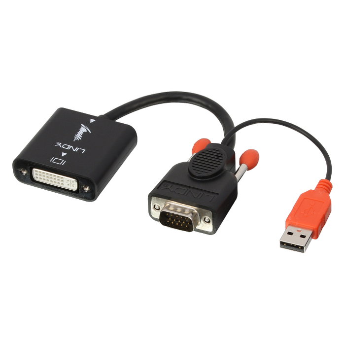 LINDY 38184 Convertidor VGA a DVI-D con USB, Resolución 1920x1200, 0.2m, Negro/Naranja LINDY 38184 Convertidor VGA a DVI-D con USB, Resolución 1920x1200, 0.2m, Negro/Naranja