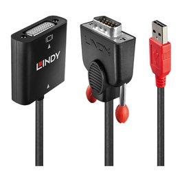 LINDY 38184 Convertidor VGA a DVI-D con USB, Resolución 1920x1200, 0.2m, Negro/Naranja