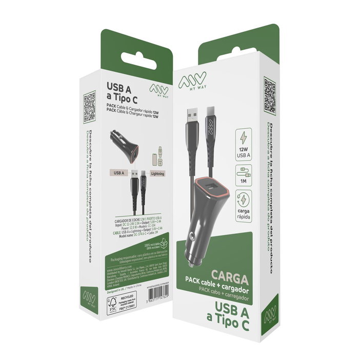 Cargador de Coche Myway 1,2 m Negro