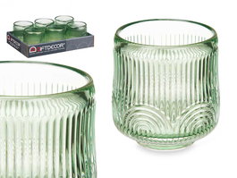Giftdecor Portavela Círculo Raya Pequeño Verde 7.5 x 7.8 x 7.5 cm Cristal (Set de 12)