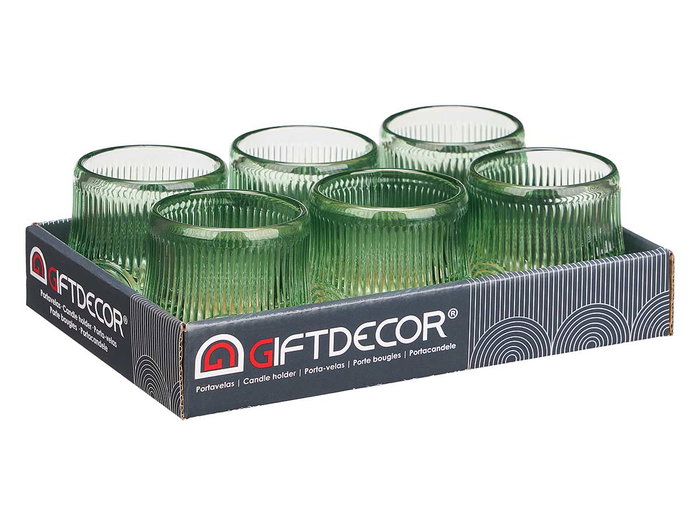 Giftdecor Portavela Círculo Raya Pequeño Verde 7.5 x 7.8 x 7.5 cm Cristal (Set de 12)