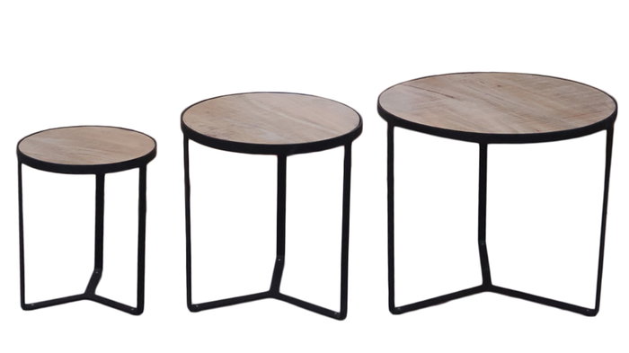 DKD Home Decor Mesita Auxiliar Loft Marron Negro 60 x 55 x 60 cm Set de 3 Metal Mango DKD Home Decor Mesita Auxiliar Loft Marron Negro 60 x 55 x 60 cm Set de 3 Metal Mango