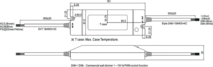 MEAN WELL HLN-80H-48B Alimentador LED 81,6W 48VDC 1,7A