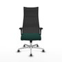 Sillón Albacete con mecanismo Sincro tapizada con Similpiel color Verde botella y malla color Negro. Equipado con Base aluminio, Brazos 1D y Ruedas 65 mm parqué
