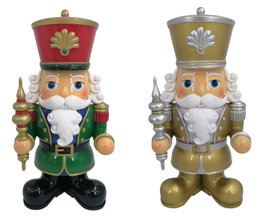 DKD Home Decor Figura LED de Cascanueces de Resina, Surtido de 2 Unidades, Dorado y Rojo