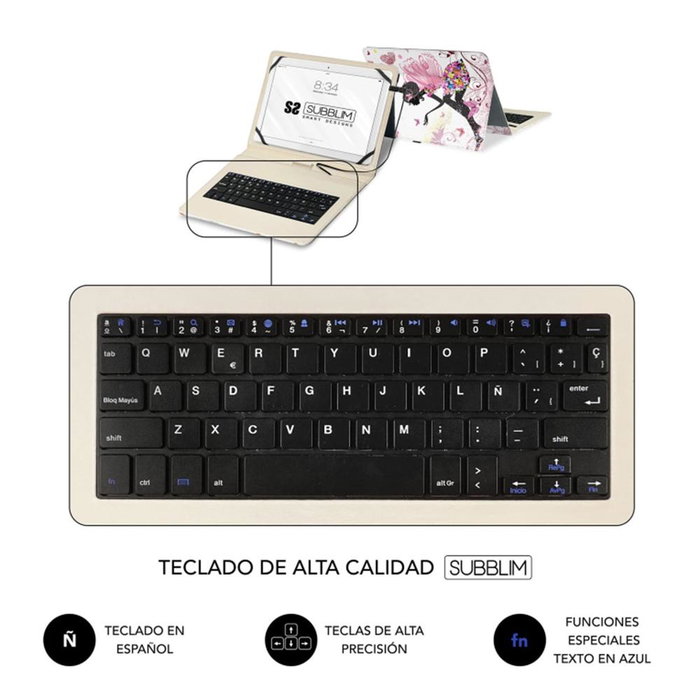 Subblim Keytab USB 11 pulgadas Funda con Teclado Hadas