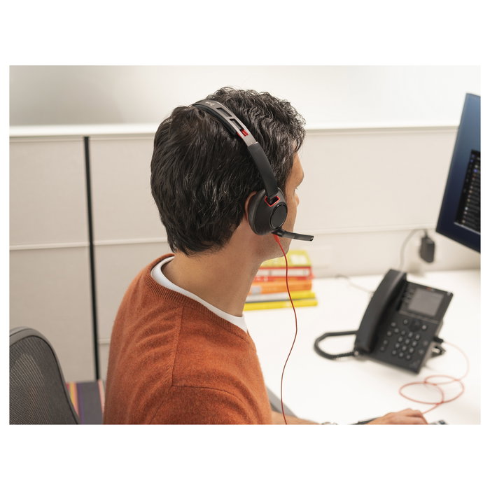 HP Poly Blackwire 5210 Auriculares de Diadema Monoaural para Oficina, USB-C + Conector 3.5 mm + Adaptador USB-C/A, Negro, 207577-201