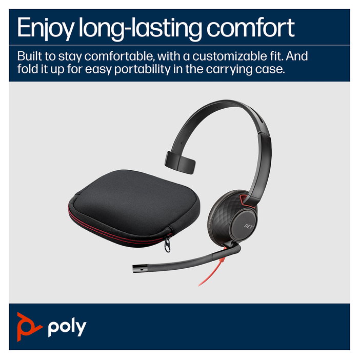 HP Poly Blackwire 5210 Auriculares de Diadema Monoaural para Oficina, USB-C + Conector 3.5 mm + Adaptador USB-C/A, Negro, 207577-201