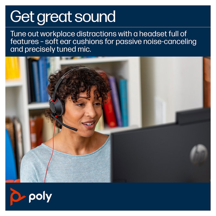 HP Poly Blackwire 5210 Auriculares de Diadema Monoaural para Oficina, USB-C + Conector 3.5 mm + Adaptador USB-C/A, Negro, 207577-201