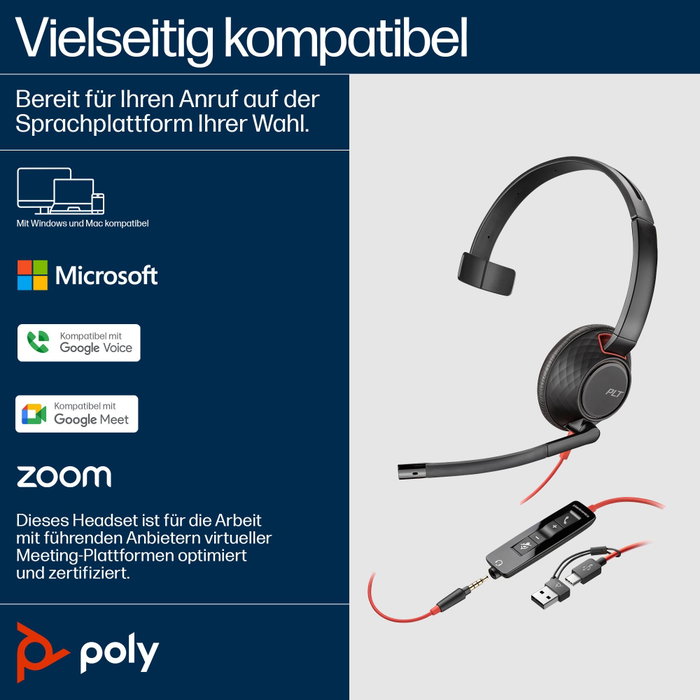 HP Poly Blackwire 5210 Monoaural USB-C + 3,5 mm + Adaptador USB-C/A Negro