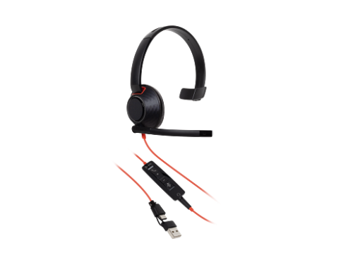HP Poly Blackwire 5210 Monoaural USB-C con conector de 3,5 mm y adaptador USB-C/A