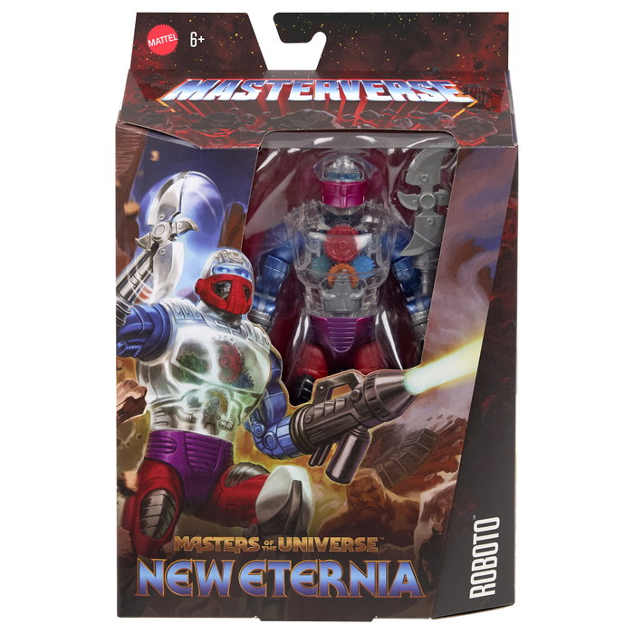 Mattel Masters of the Universe Masterverse New Eternia Roboto Figura de Acción Coleccionable 7 Pulgadas 30 Puntos Articulación Transparente Incluye Accesorios