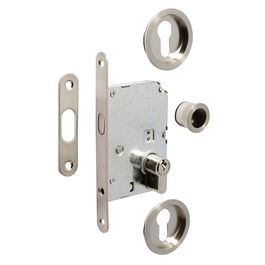 ALK Kit Cerradura Puerta Corredera Níquel Satinado Cilindro 20-20 Niquelado Acero Zamak