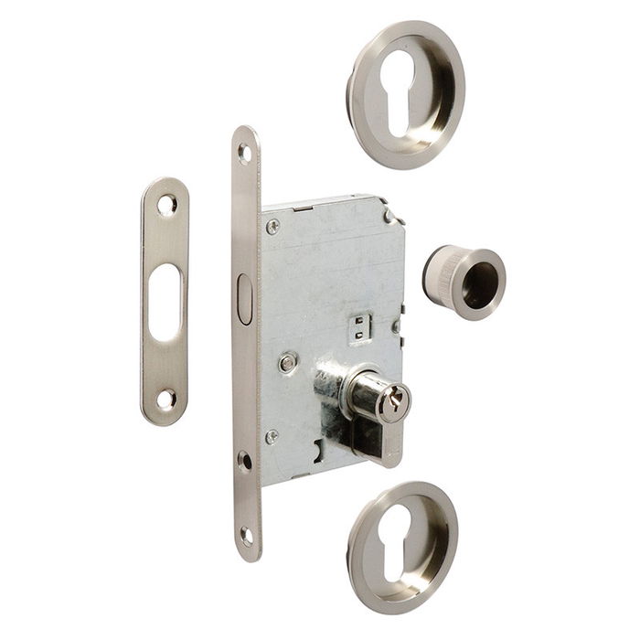 ALK Kit Cerradura Puerta Corredera Níquel Satinado Cilindro 20-20 Niquelado Acero Zamak ALK Kit Cerradura Puerta Corredera Níquel Satinado Cilindro 20-20 Niquelado Acero Zamak