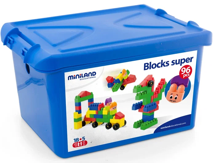 Miniland - Juego de Construcción Super Blocks Educativo, 96 Piezas Grandes, para Niños +3 Años, Multicolor