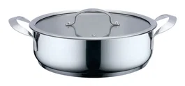 Haeger Olla Sartén PA-24L.004A de Acero Inoxidable, 24 Litros, 24 cm de Diámetro, con Tapa de Cristal y Rejilla de Ventilación, Apta para Inducción, Gas y Todo Tipo de Placas