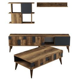 Hanah Home Madrid - Anthracite Mueble de Salón Completo: Mueble TV, Armario, Estante y Mesa Centro - Nogal y Antracita