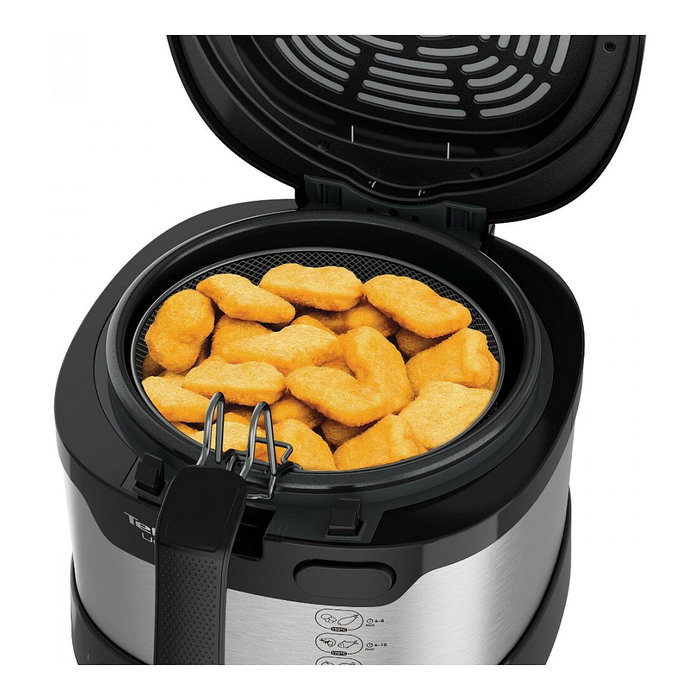 Tefal Uno M FF215D30 Freidora de Aire 1.8 L 1600 W Negro y Acero Inoxidable con Pantalla y Capa Antiadherente - Capacidad 1 kg, Temperatura 150-190 °C