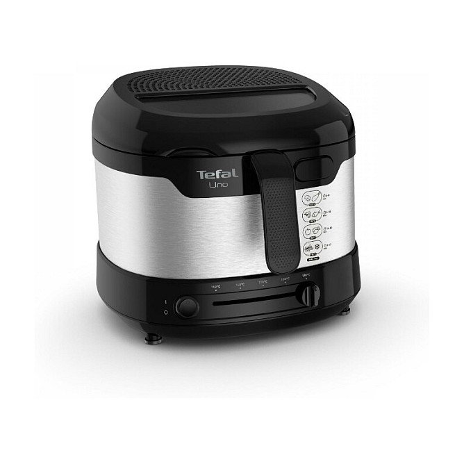 Tefal Uno M FF215D30 Freidora de Aire 1.8 L 1600 W Negro y Acero Inoxidable con Pantalla y Capa Antiadherente - Capacidad 1 kg, Temperatura 150-190 °C