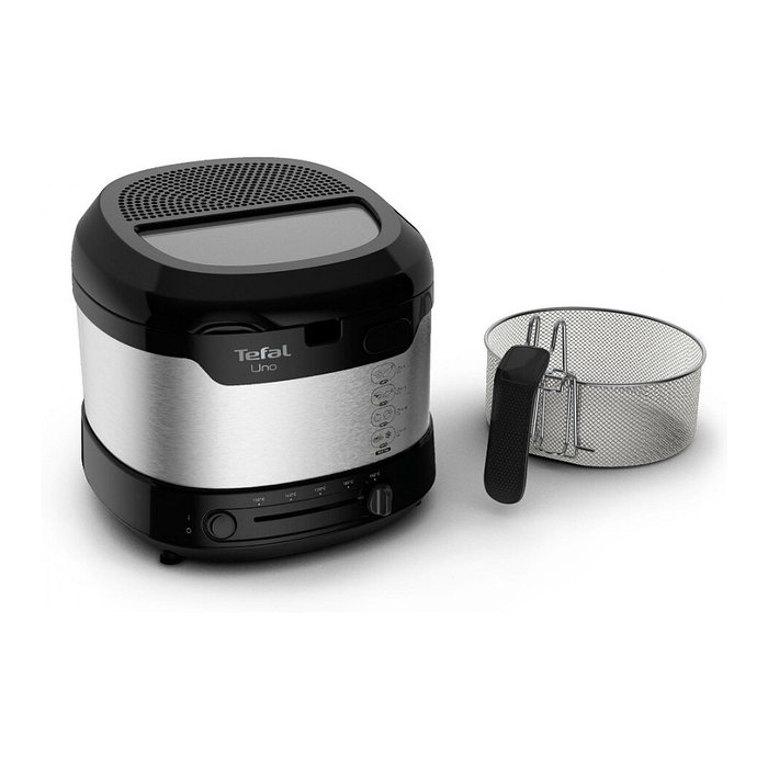 Tefal Uno M FF215D30 Freidora de Aire 1.8 L 1600 W Negro y Acero Inoxidable con Pantalla y Capa Antiadherente - Capacidad 1 kg, Temperatura 150-190 °C