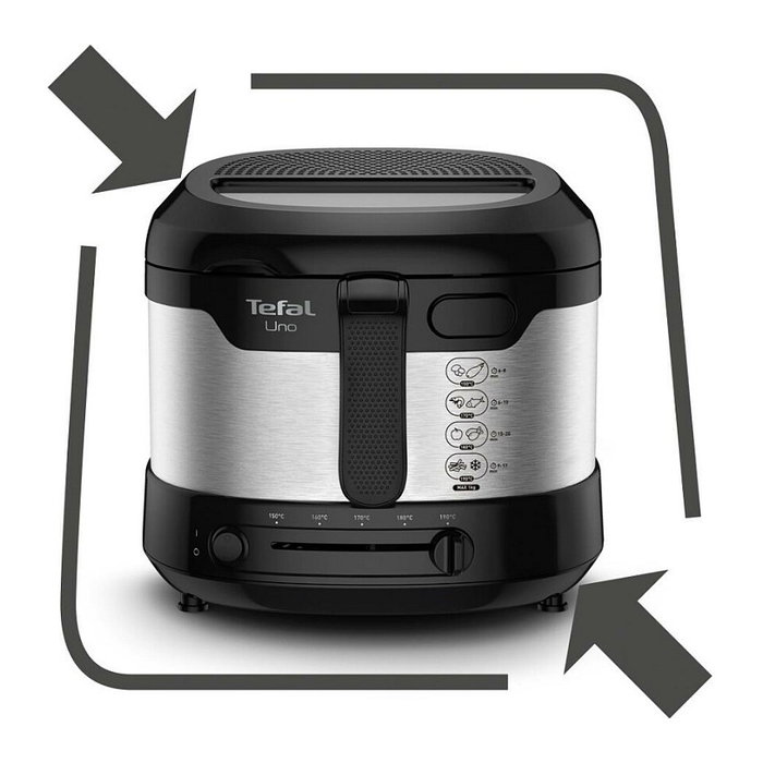 Tefal Uno M FF215D30 Freidora de Aire 1.8 L 1600 W Negro y Acero Inoxidable con Pantalla y Capa Antiadherente - Capacidad 1 kg, Temperatura 150-190 °C
