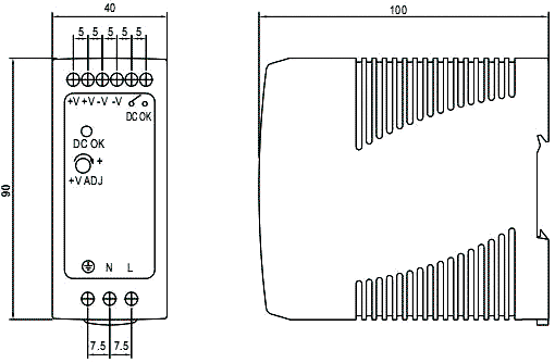 MEAN WELL MDR-60-24 Alimentador de impulso 60W 24VDC