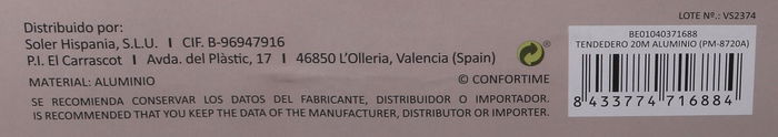 Confortime Tendedero 20 m de Aluminio (Pm-8720A) 132x55x4 cm (6 Unidades)