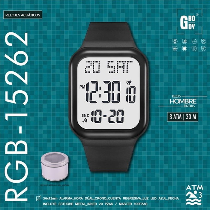 G&B TIME Reloj Digital Cuadrado LCD con Luz LED Blanca