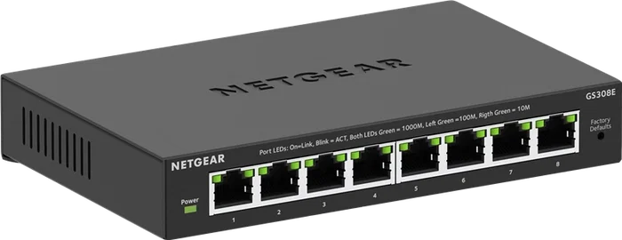 Netgear GS308E-400EUS Conmutador inteligente Gigabit de 8 puertos Negro Netgear GS308E-400EUS Conmutador inteligente Gigabit de 8 puertos Negro