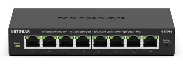 Netgear GS308E Switch de Red Gestionado L2/L3 Gigabit Ethernet 8 Puertos (10/100/1000) Full Duplex Negro