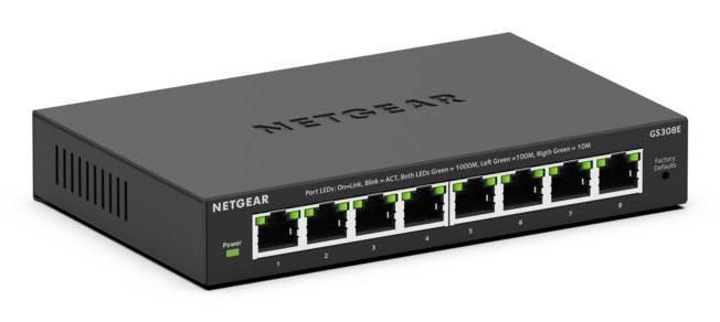 Netgear GS108E 8 Puertos Switch Gigabit Ethernet Plus, Conmutador 8x RJ45 10/100/1000 Mbps, VLAN, Plug & Play, Silencioso, Para Rack o Escritorio