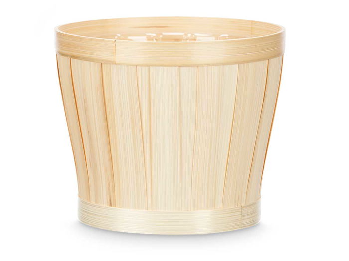 Ibergarden Cubre Macetas Redondo Bambu y Plastico Natural 19 x 16 x 19 cm (Set de 24)