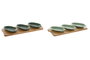 DKD Home Decor Aperitivo Tropical Verde Oscuro Porcelana Bambú Hojas Relieve Set 4 Piezas 10.5 x 28.4 cm