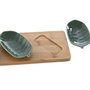 DKD Home Decor Set de 4 Bandejas de Aperitivo de Porcelana Green Leafs 24