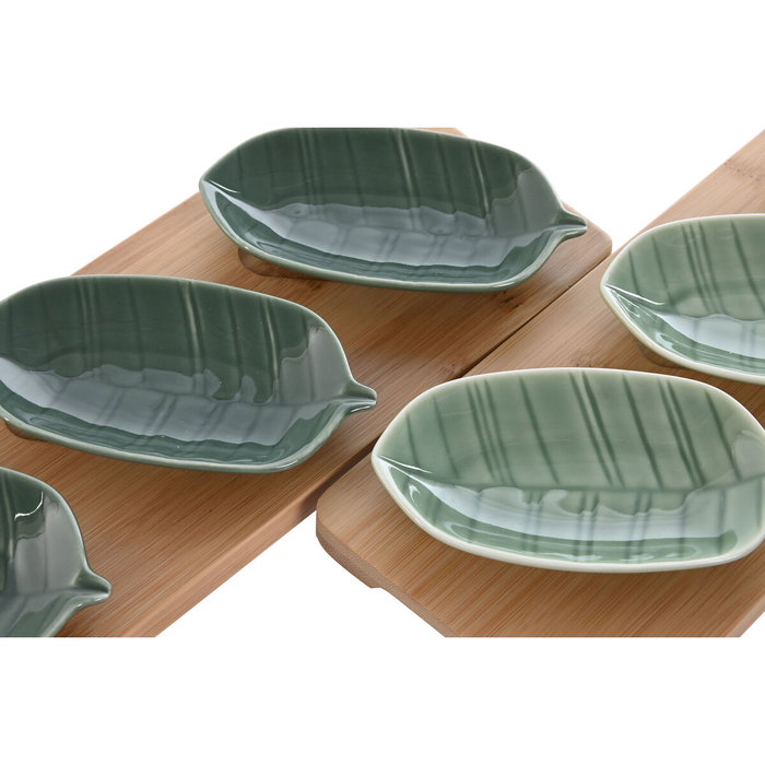 DKD Home Decor Set de 4 Bandejas de Aperitivo de Porcelana Green Leafs 24