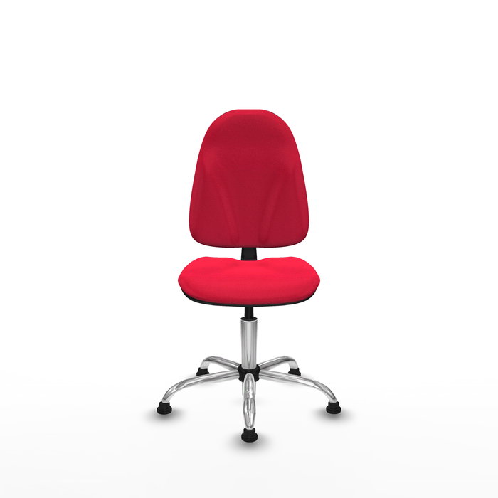 Silla de oficina Algarra con mecanismo Contacto permanente básico tapizada con Tela color Rojo. Equipada con Base cromada, Sin brazosy Topes