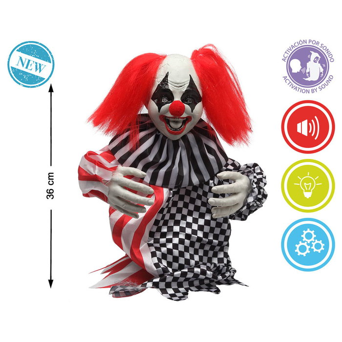 Atosa Figura Payaso Terrorífico de 36 cm con Pelo Rojo, Luz y Movimiento