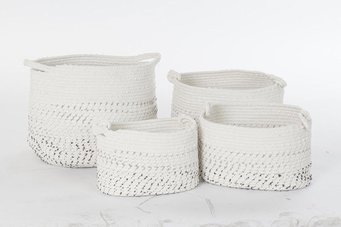 DKD Home Decor Cesta Boho Blanco Negro Algodón Set de 4 Piezas 36 x 33 x 36 cm
