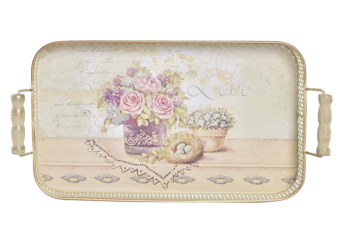 DKD Home Decor Set de 3 Bandejas Metal Love Rosa 40x21x8 cm