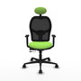 Silla de oficina Jorquera con mecanismo Sincro/Traslack tapizada con Tela color Pistacho y malla color Negro. Equipada con lumbar 1D, Brazos 1D, Cabecero Fijo y Ruedas 65mm nailon