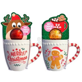 Basics Taza de Navidad con asa de bastón de caramelo y bomba de chocolate, modelos variados