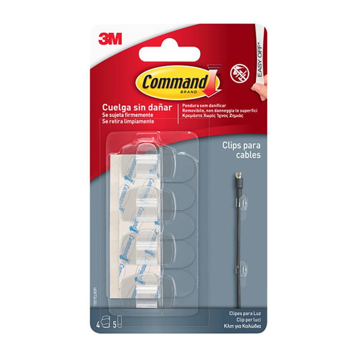 3M Command Clips Redondos para Cables, Transparentes, 19 x 32 x 13 mm, Pack 4 Unidades + 5 Tiras, 17017clr 3M Command Clips Redondos para Cables, Transparentes, 19 x 32 x 13 mm, Pack 4 Unidades + 5 Tiras, 17017clr