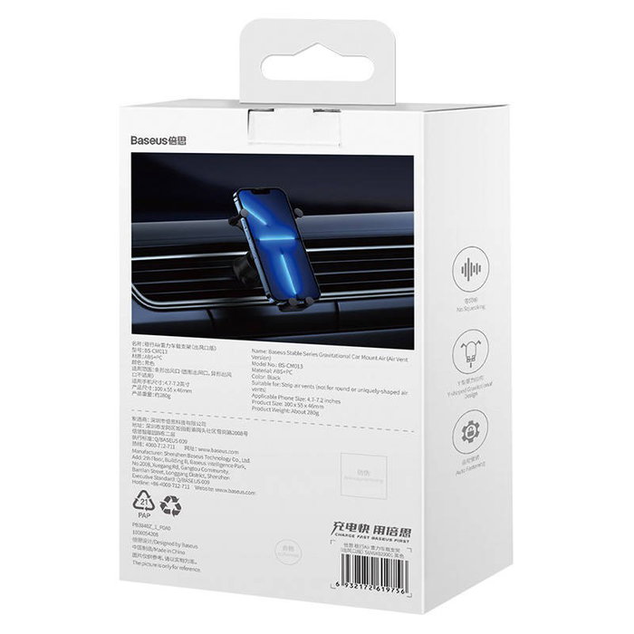 Baseus Soporte Gravitacional para Smartphone para Coche - Negro / Plata Baseus Soporte Gravitacional para Smartphone para Coche - Negro / Plata