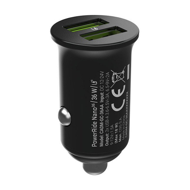 Green Cell GC PowerRide Nano36 Cargador de Coche 36W 2x USB-A Negro