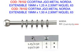 Nordia Juego de Cortina Metálica Extensible 19mm x 1,25 a 2,50m Níquel