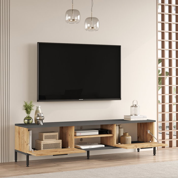 Hanah Home Conjunto Muebles Salón Pino Atlántico Antracita Melamina TV Mesa Centro 160cm